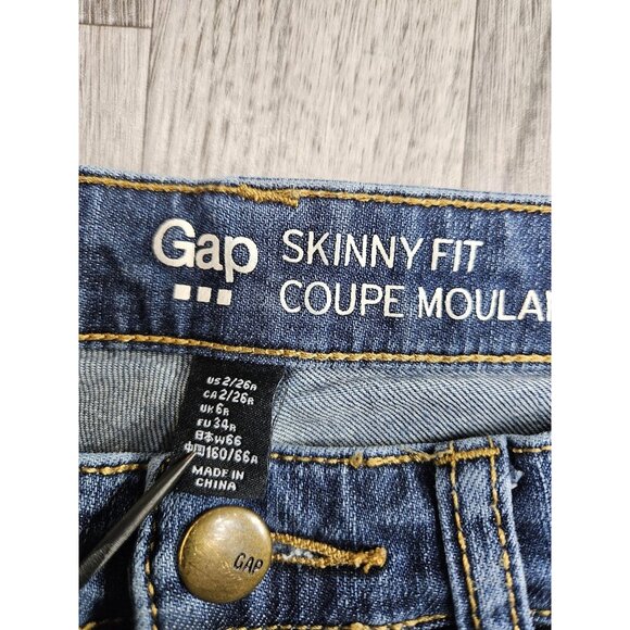 Gap Jeans Women 2/26 Blue Skinny Fit Distressed Ripped Stretch Denim Medium Wash - Picture 4 of 12